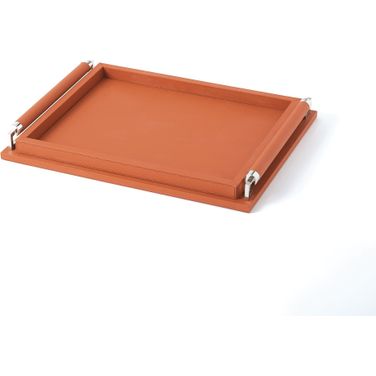 Wrapped Handle Small Tray In Coral Leather