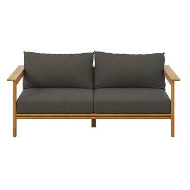 Wren Outdoor Patio Teak Wood Sofa In Natural and Flint Gray