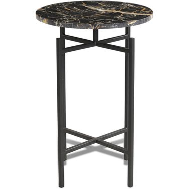 Wren Round Accent Table In Matte Black Iron and Black Italian Marble