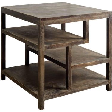 Wright Ii Square Top Medium Brown Wooden Multi-Shelf Side Table