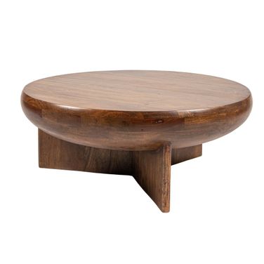 Wyatt Semi-Sphere Mango Wood Coffee Table with Solid Legs In Walnut