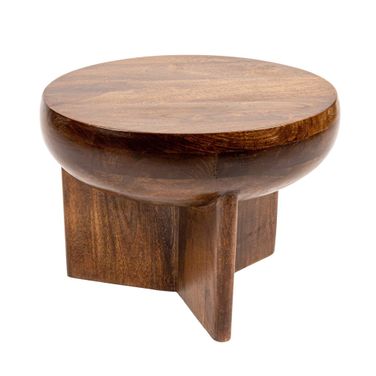 Wyatt Semi-Sphere Mango Wood End Table with Solid Legs In Walnut