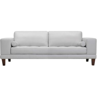 Wynne Contemporary Sofa In Genuine Dove Gray Leather with Brown Wood Legs