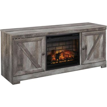 Wynnlow Rustic Gray 63 Inch TV Stand With Electric Infrared Fireplace