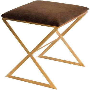X-Side-Gu Brown Velvet And Gold X Side Stool