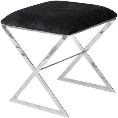 X-Side-Nub Black Velvet And Nickel X Side Stool