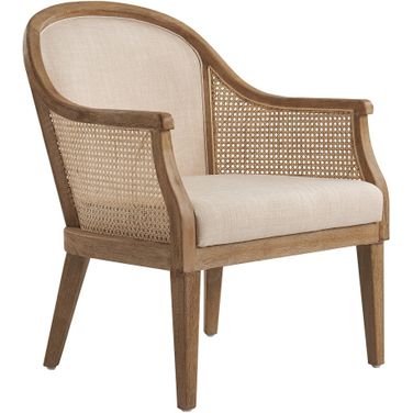 Xaver Farmhouse Rattan Solid Wood Armchair In Linen