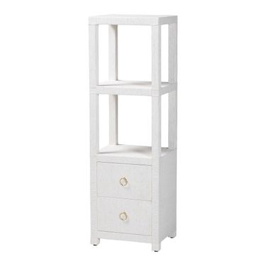 Xavier Grasscloth Tall Storage Cabinet In White and Gold