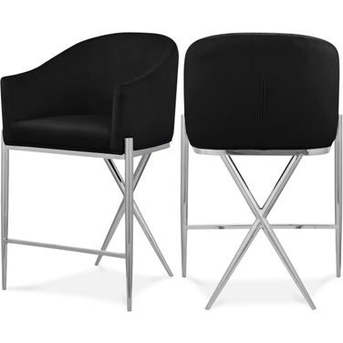 Xavier Velvet Counter Stool In Black/Chrome