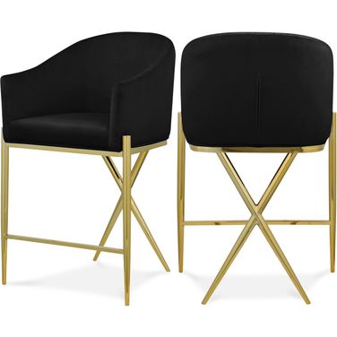 Xavier Velvet Counter Stool In Black/Gold