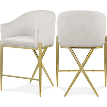 Xavier Velvet Counter Stool In Cream