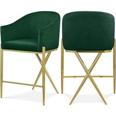 Xavier Velvet Counter Stool In Green