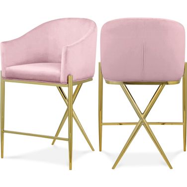 Xavier Velvet Counter Stool In Pink