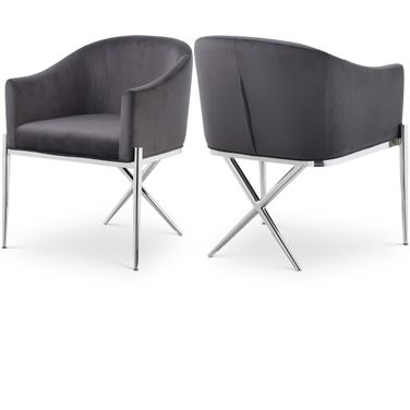 Xavier Velvet Dining Chair In Grey/Chrome