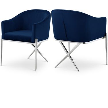 Xavier Velvet Dining Chair In Navy/Chrome