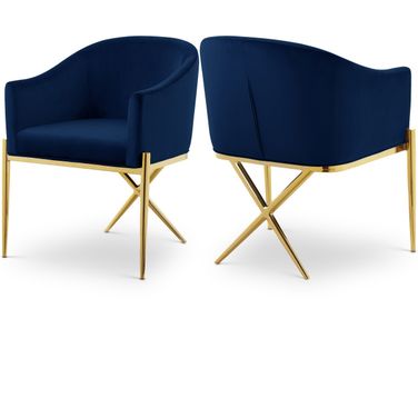 Xavier Velvet Dining Chair In Navy/Gold