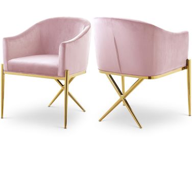 Xavier Velvet Dining Chair In Pink
