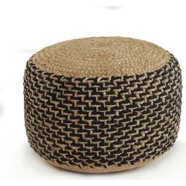 Xavro Geometric Hand-Woven All-Natural Jute Blend Ottoman Pouf In Tan and Black