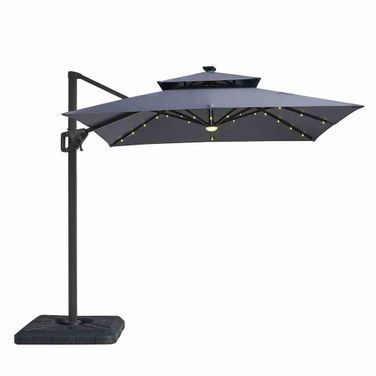 Xico 8 Foot Square Umbrella In Double Top In LED Light and Control In Gray