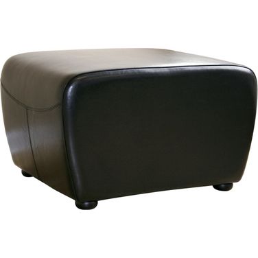 Baxton Studio Black Full Leather Ottoman With Rounded Sides