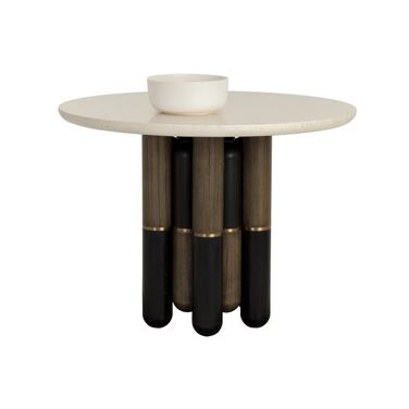 Yanna 39.5 Inch Marble Look Round Bistro Table In Black and Brown