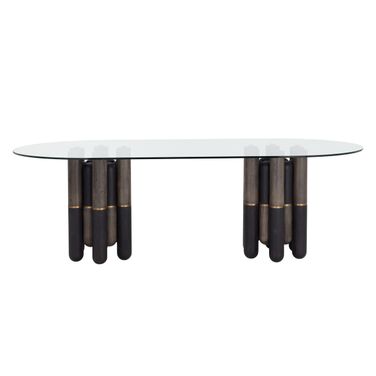 Yanna 94.5 Inch Oval Glass Dining Table In Black and Brown