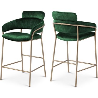 Yara Velvet Counter Stool In Green