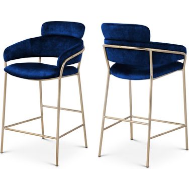 Yara Velvet Counter Stool In Navy