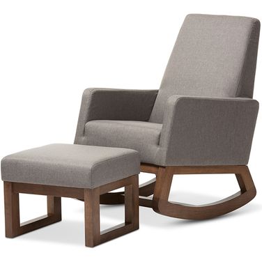 Yashiya Mid-Century Retro Modern Grey Fabric Upholstered Rocking Chair And Ottoman Set