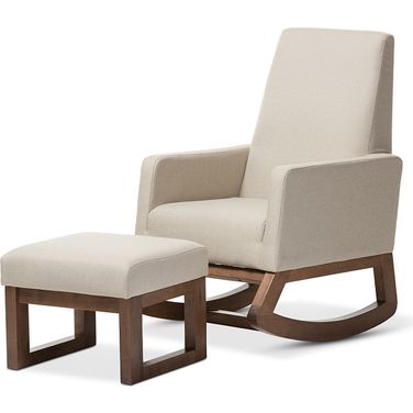 Yashiya Mid-Century Retro Modern Light Beige Fabric Upholstered Rocking Chair And Ottoman Set