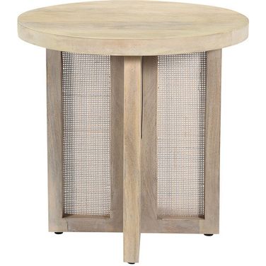 Yaska Wood/Cane Round Side Table In Brown and Whitewash