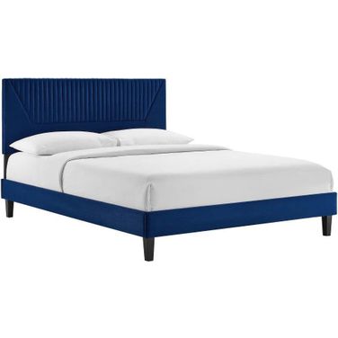 Yasmine Channel Tufted Performance Velvet Full Platform Bed In Navy MOD-7004-NAV