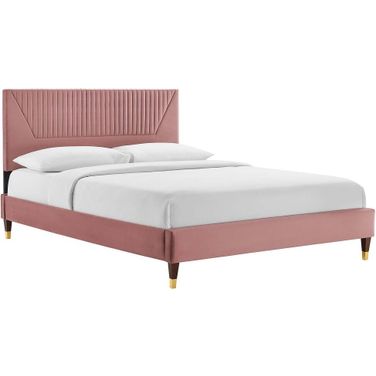Yasmine Channel Tufted Performance Velvet King Platform Bed In Dusty Rose