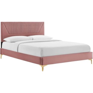 Yasmine Channel Tufted Performance Velvet King Platform Bed In Dusty Rose
