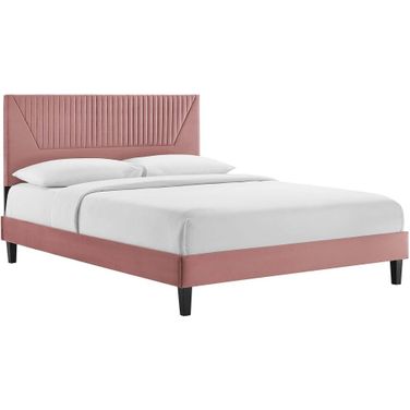 Yasmine Channel Tufted Performance Velvet King Platform Bed In Dusty Rose