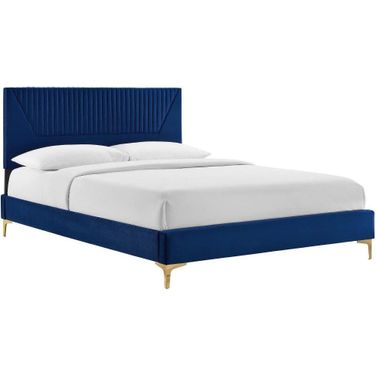 Yasmine Channel Tufted Performance Velvet Queen Platform Bed In Navy MOD-6980-NAV