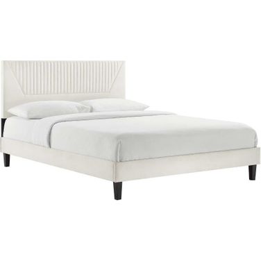 Yasmine Channel Tufted Performance Velvet Queen Platform Bed In White MOD-6976-WHI