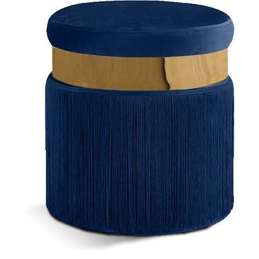 Yasmine Velvet Ottoman/Stool In Navy