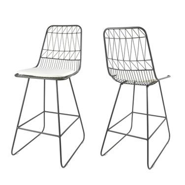 Yearning Iron Counter Stool with Water-Resistant Cushion In Grey and Ivory