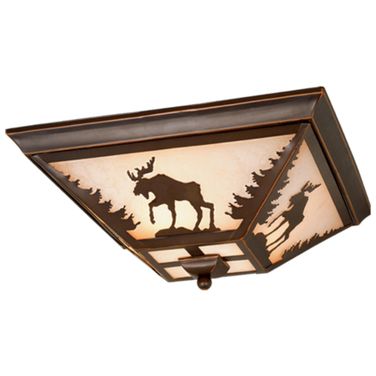 Yellowstone 14 Inch Moose Flush Mount Ceiling Light In Burnished Bronze