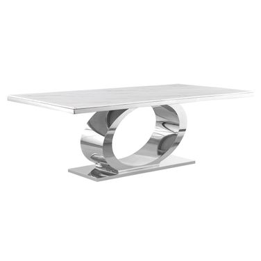 Yeong 87 x 44 Inch Dining Table In White Marble and Stainless Steel