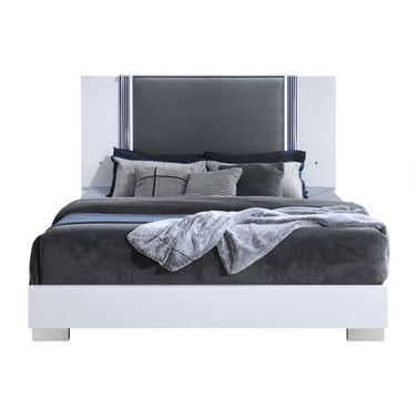 Ylime King Bed with LED Fully Slatted In Smooth White