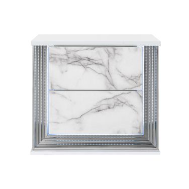 Ylime Marble Nightstand with LED In White