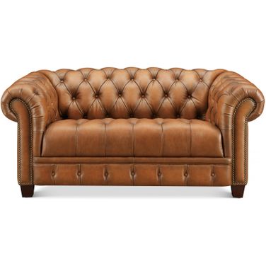 York Leather Loveseat In Saddle Brown