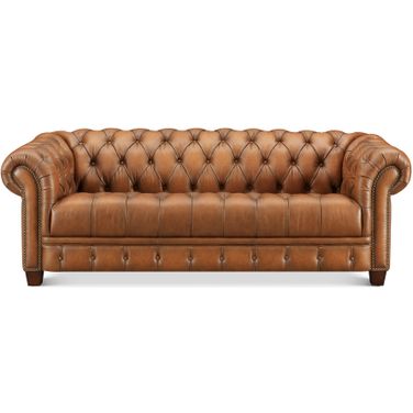 York Leather Sofa In Saddle Brown