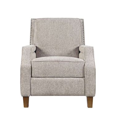 York Push Back Upholstered Recliner Accent Chair with Nailhead Trim In Sand