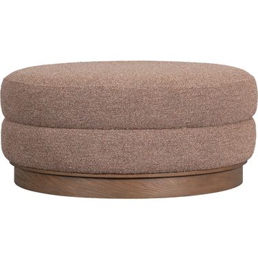 Yukon 42 Inch Upholstered Polyester Oak Modern Design Round Ottoman In Beige and Brown
