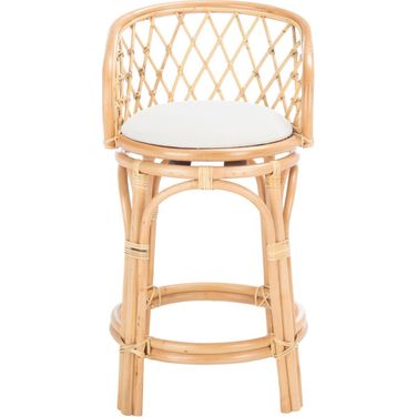 Yuta Rattan Counter Stool with Cushion in Natural and White