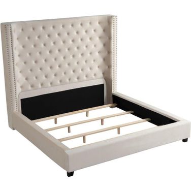 Yvonne Velvet Upholstered King Platform Bed In Beige