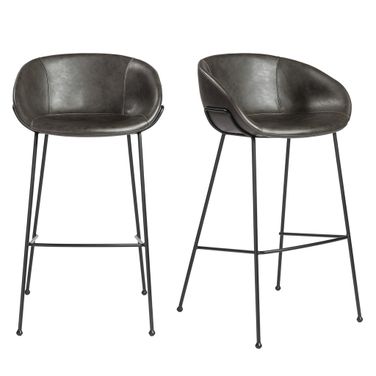 Zach Barstool Set of 2 In Charcoal Gray Leatherette